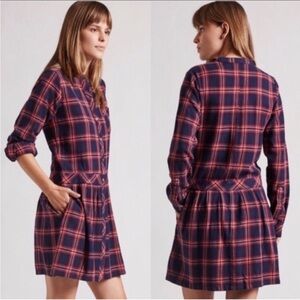 Current/Elliott | Women’s Navy and Red Plaid Long Sleeve The School Girl Dress L